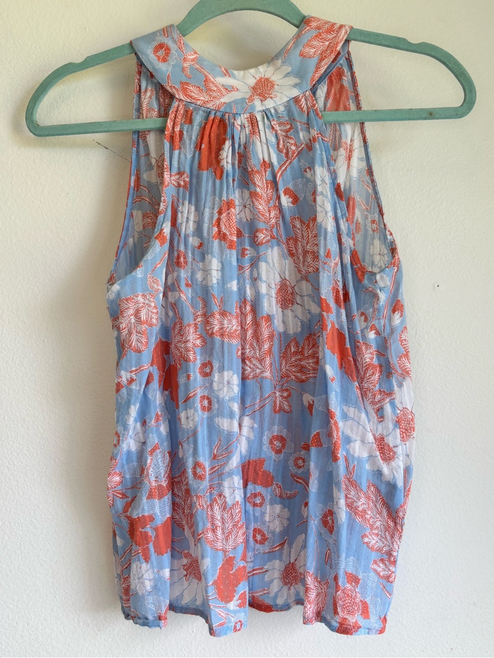 INC International Concepts Light Blue & Coral Floral Halter Tank